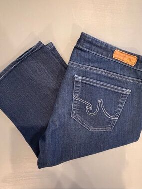 AG Adriano Goldschmied Dark Blue Bootcut Jeans with Leather Patch